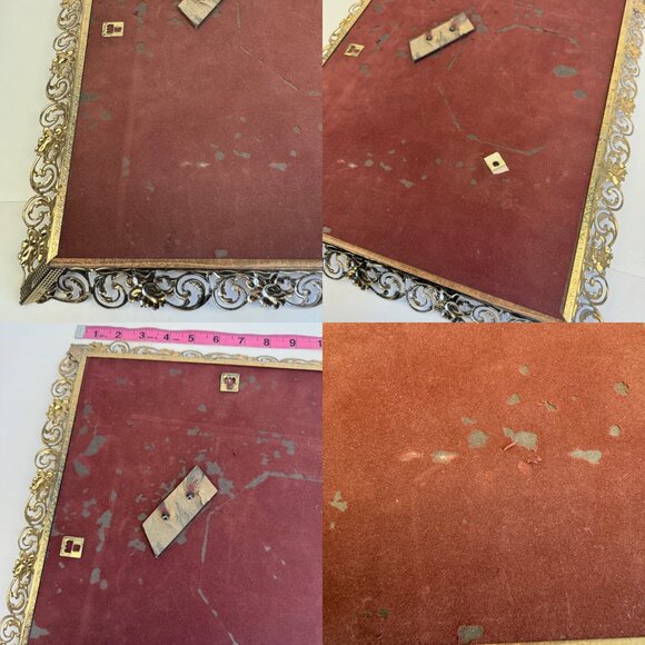 Vtg Gold Ornate Swirls Picture Wall Frame Metal Glass Broken Stand on Back READ - Picture 8 of 11